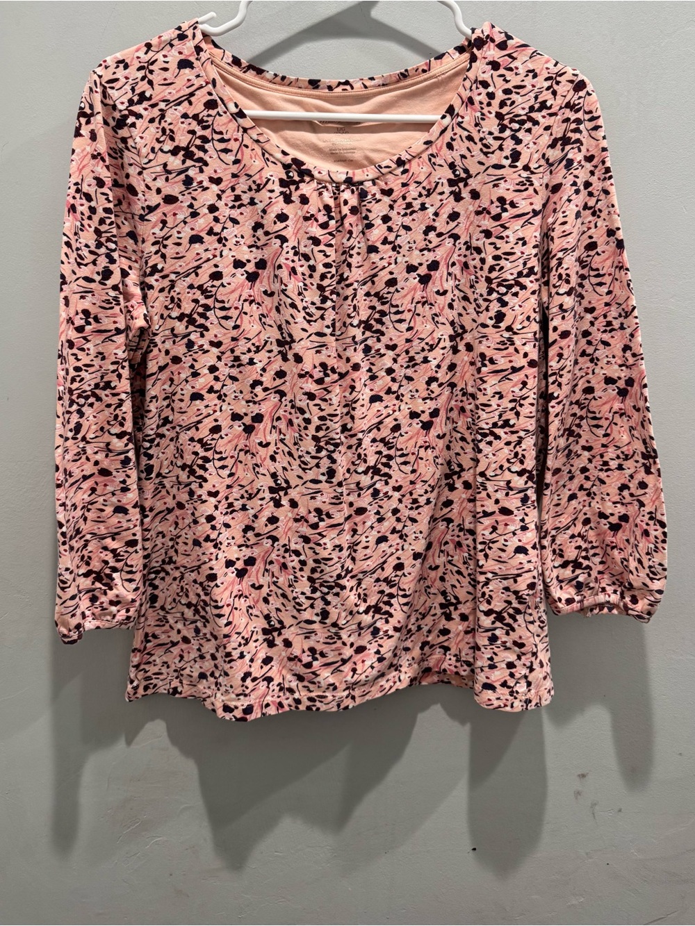 White stag Women's size LARGE (12-14) Pink Floral Print Long Sleeve Top Spring
